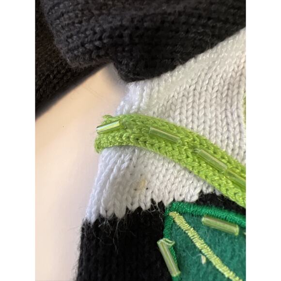 Embellished Red Roses Check Cardigan Sequin Size Small Black White Embroidery - Picture 12 of 16